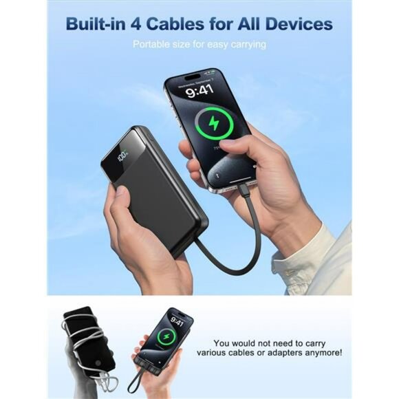 Portable Charger 50000mAh Power Bank Fast Charging USB C Built In Cables - Picture 3 of 7